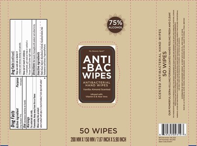 Label Image (Anti Bac Antibacterial Hand Wipes Vanilla Almond Scented 2 20 50 75 Pcs 75vv)